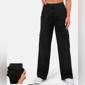 Mid Rise Straight Leg Stretchy Knit Casual Cargo Jeans from Halara size Large